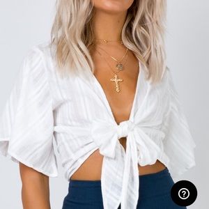 Princess Polly White Front Tie Top